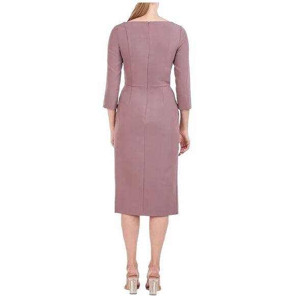 KAY UNGER Anya Asymmetric Crepe Midi-Dress - Mink color, Size 4 - Picture 10 of 16